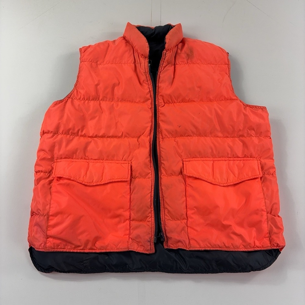 Vintage Sears Work N Leisure Vest Mens XLT Orange Down Puffer Reversible Nylon